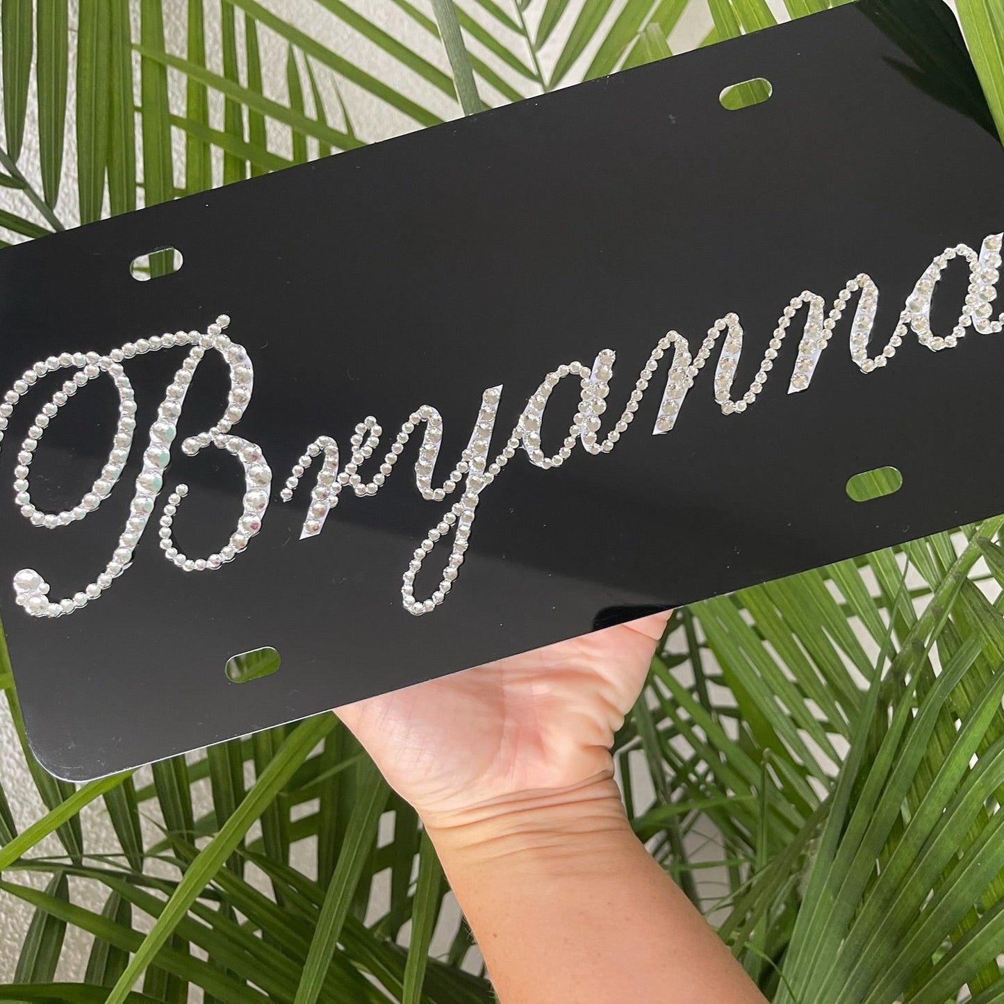 Custom rhinestone name license plate