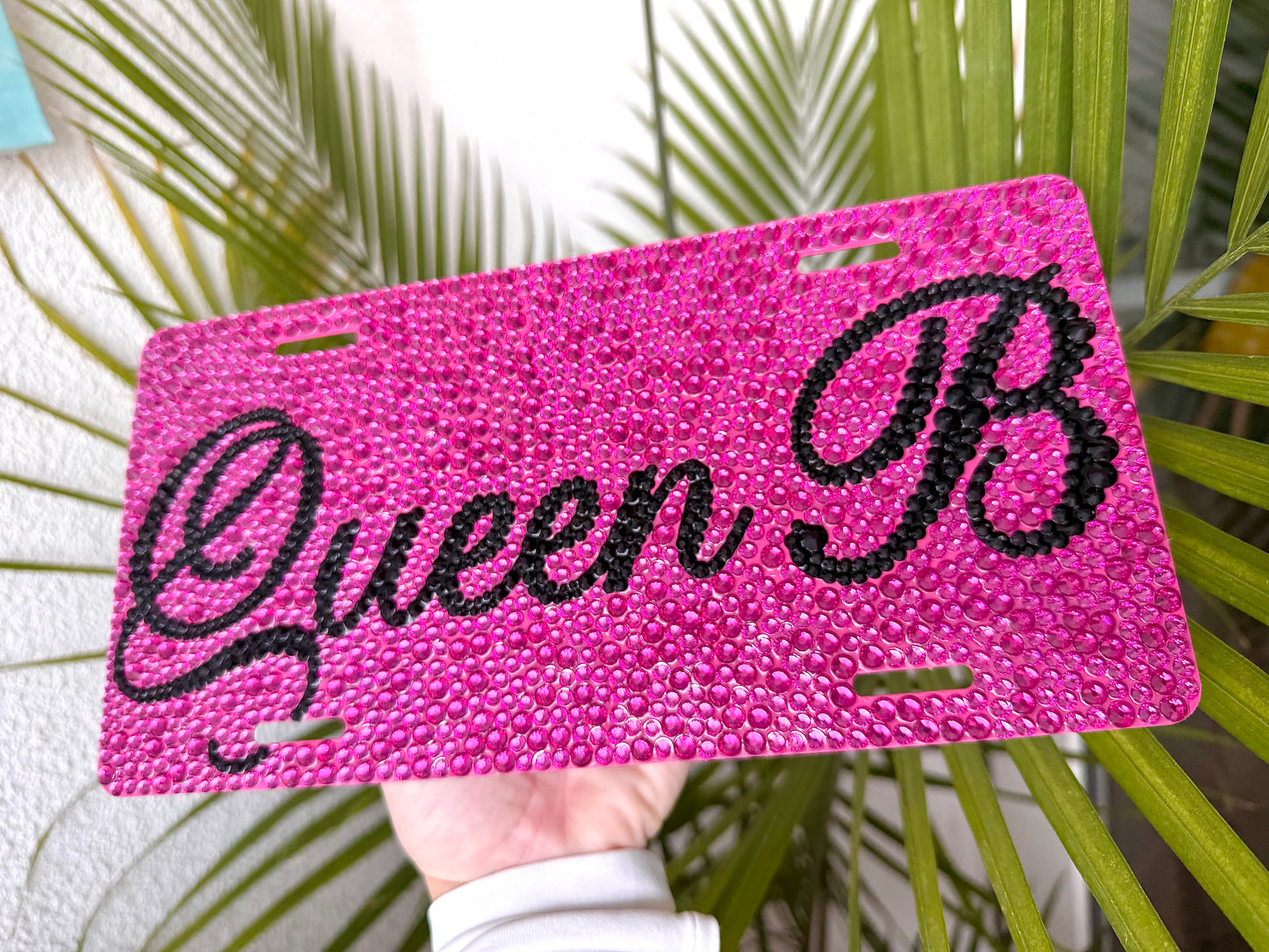 Handcrafted Pink Crystal License Plate