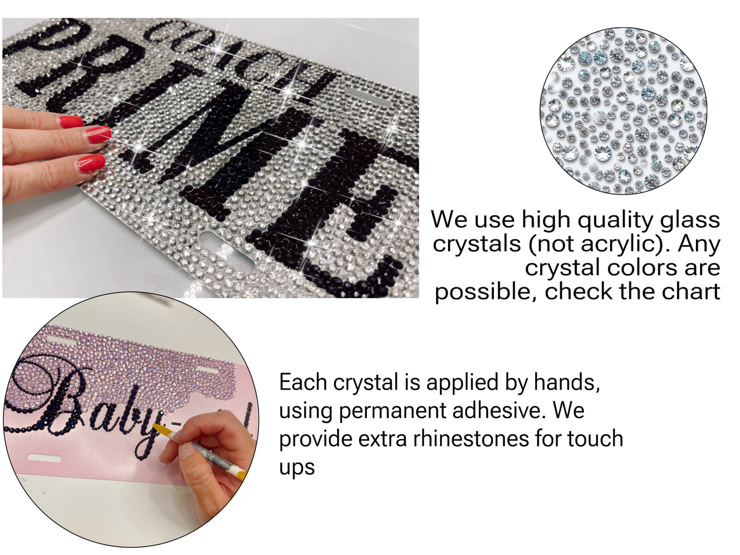 Customizable License Plates with Sparkling Crystals – Handmade Car Decor