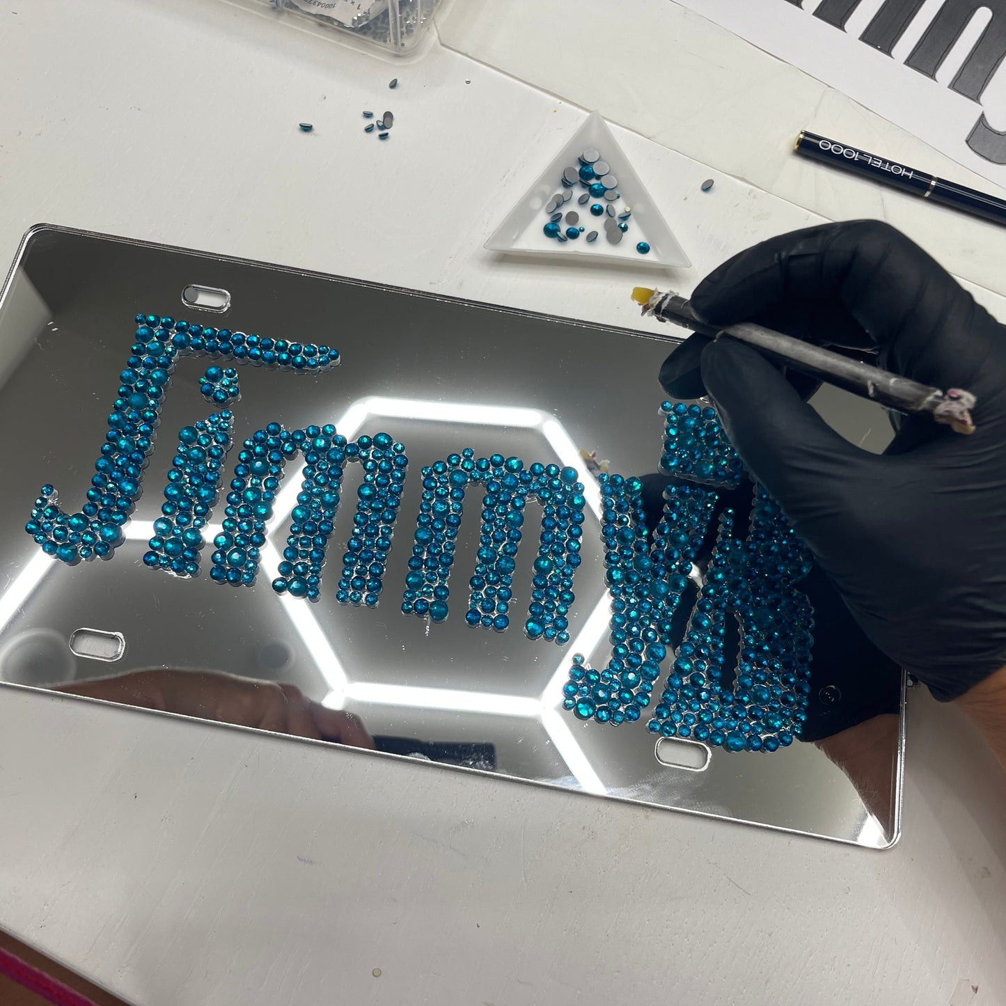 Mirrored Crystal Personalized License Plate