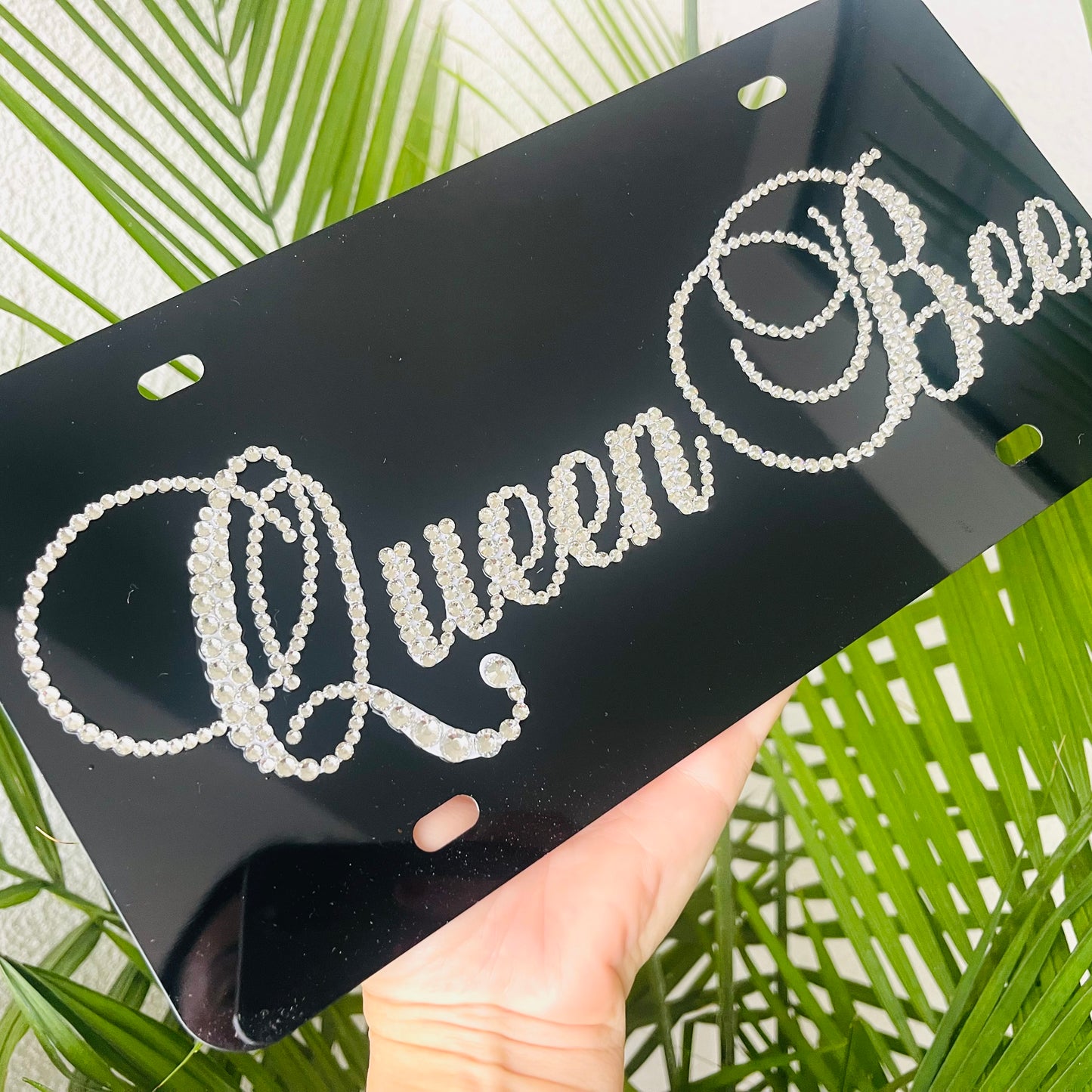 Handmade Queen rhinestone license plate