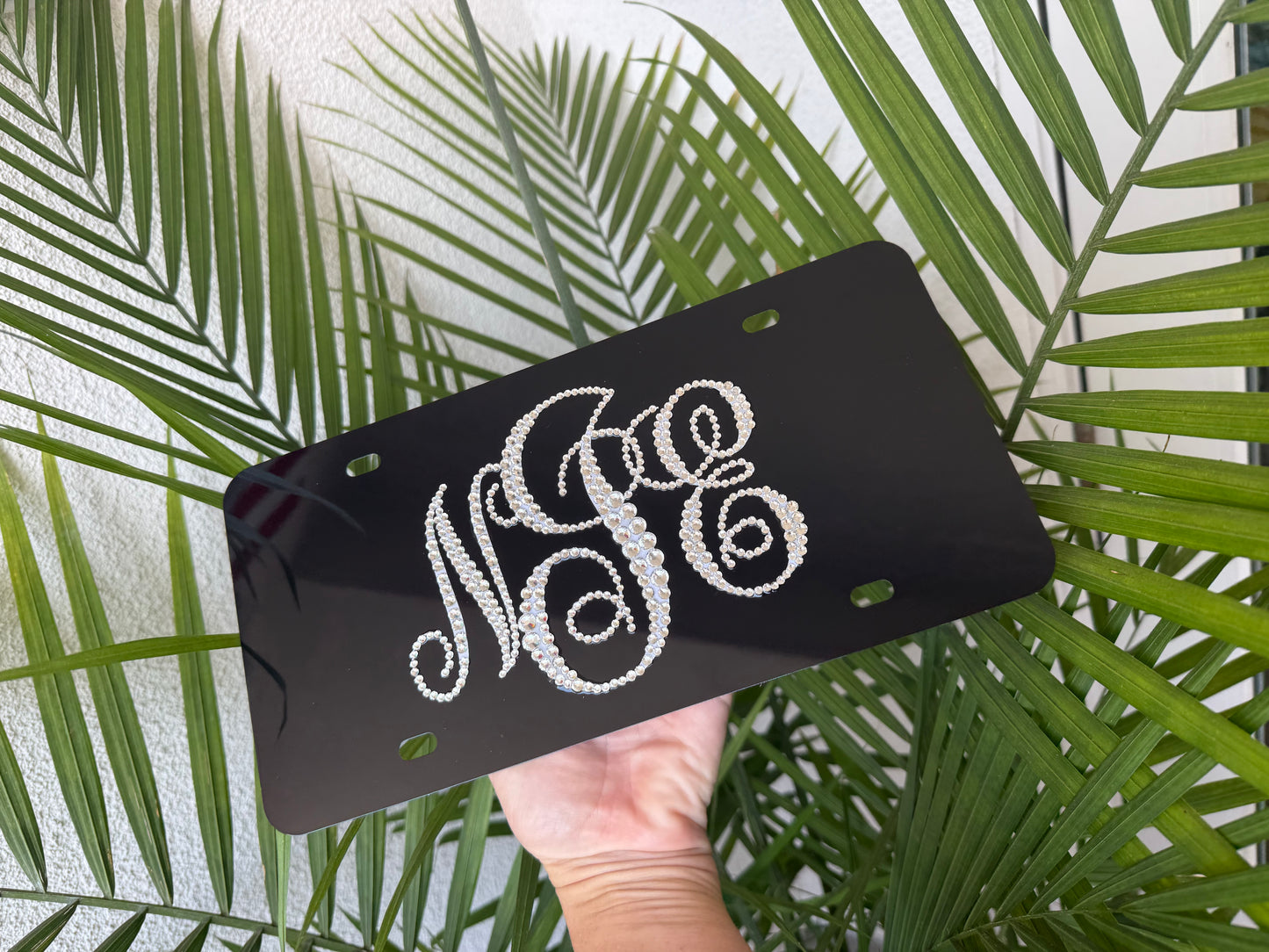 Custom rhinestone monogram license plate