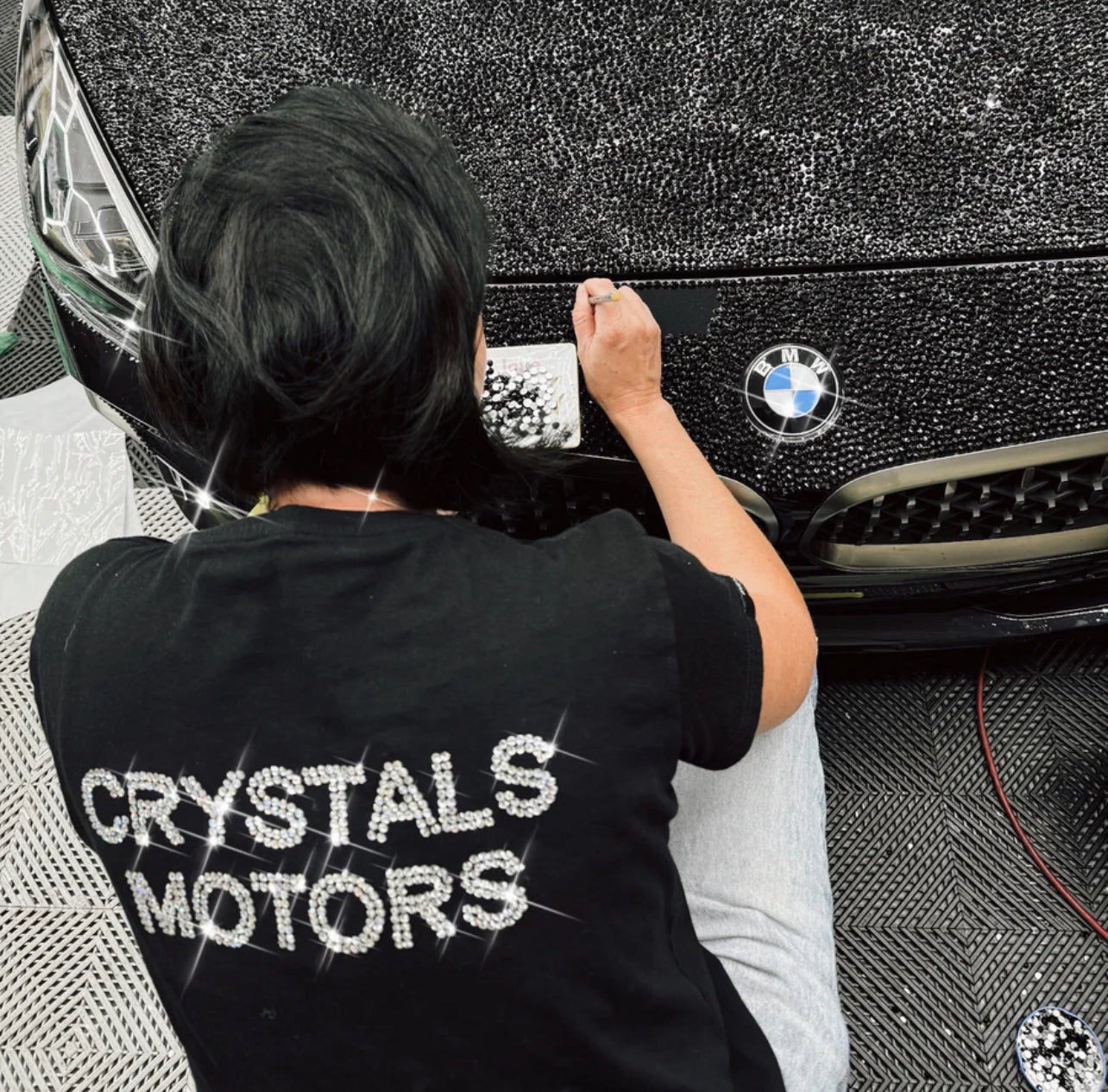 Close-up of crystals on car