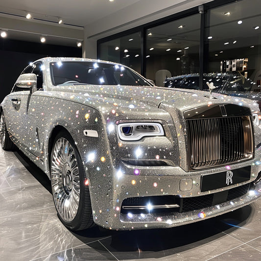 Car wrapped in sparkling crystals showcasing unique custom design