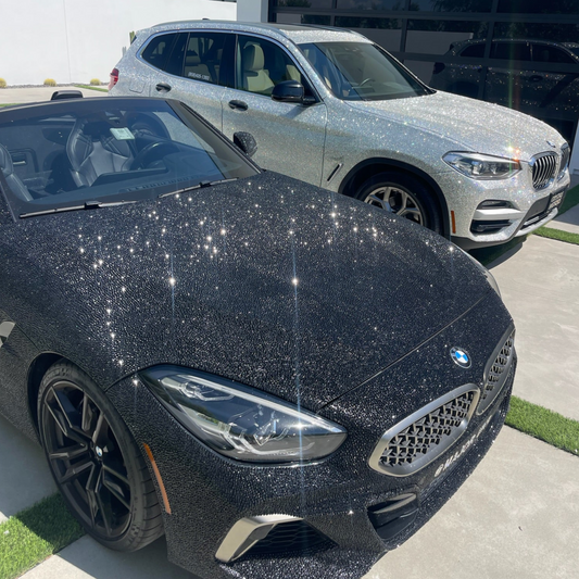 Crystal-covered vehicle shining